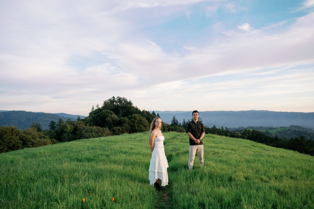 Outdoor engagement photoshoot at Russian Ridge Open Space Preserve in Palo Alto, California. 