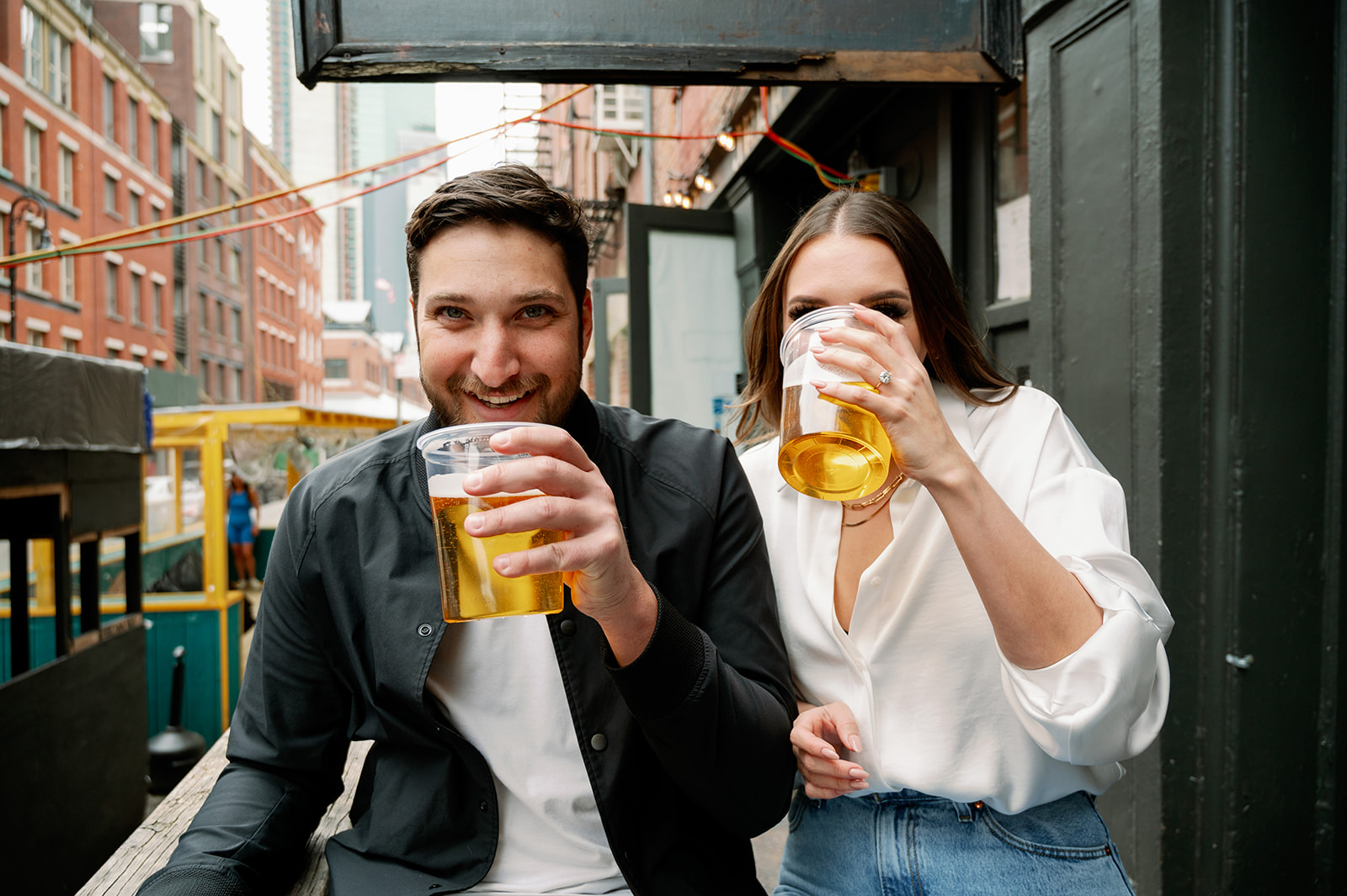 Couple drinking beer at an Ale House in downtown San Francisco. 